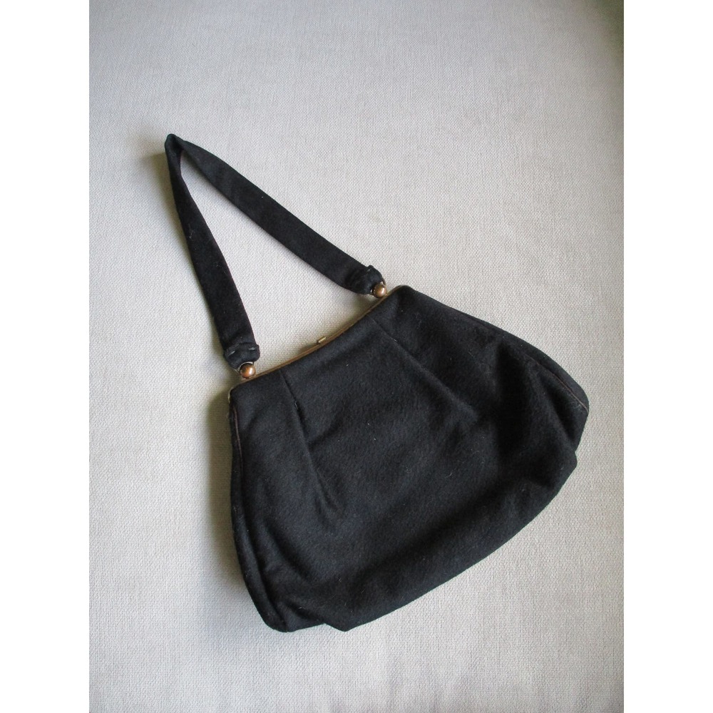 Bobbie Jerome 1950s Black Fabric Handbag Evening Purse with Brass Hardware